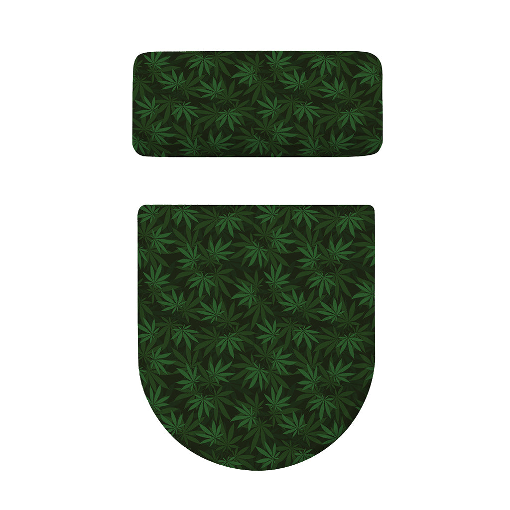 Forest Green Cannabis Leaf Print Toilet Lid And Tank Cover Set