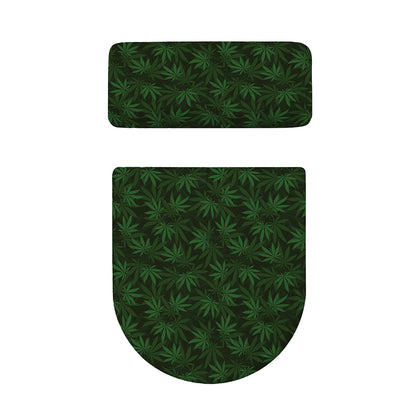Forest Green Cannabis Leaf Print Toilet Lid And Tank Cover Set
