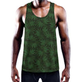 Forest Green Cannabis Leaf Print Men's Workout Tank Top