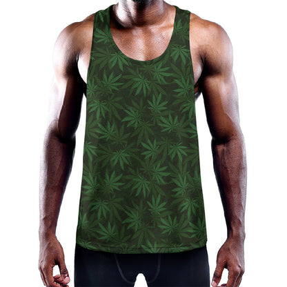 Forest Green Cannabis Leaf Print Training Tank Top