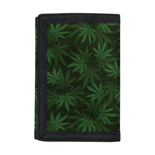 Forest Green Cannabis Leaf Print Trifold Wallet