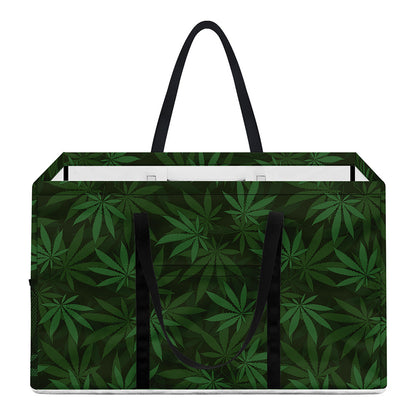 Forest Green Cannabis Leaf Print Utility Tote Bag