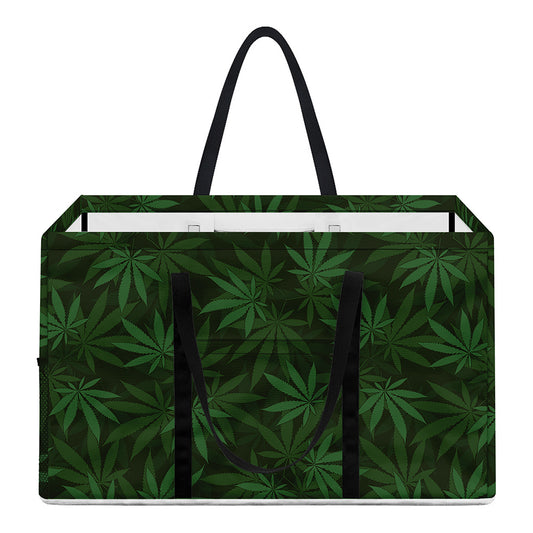 Forest Green Cannabis Leaf Print Utility Tote Bag