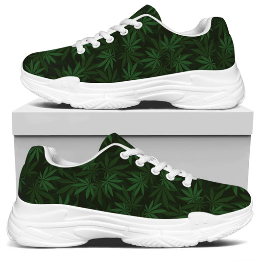 Forest Green Cannabis Leaf Print White Chunky Shoes
