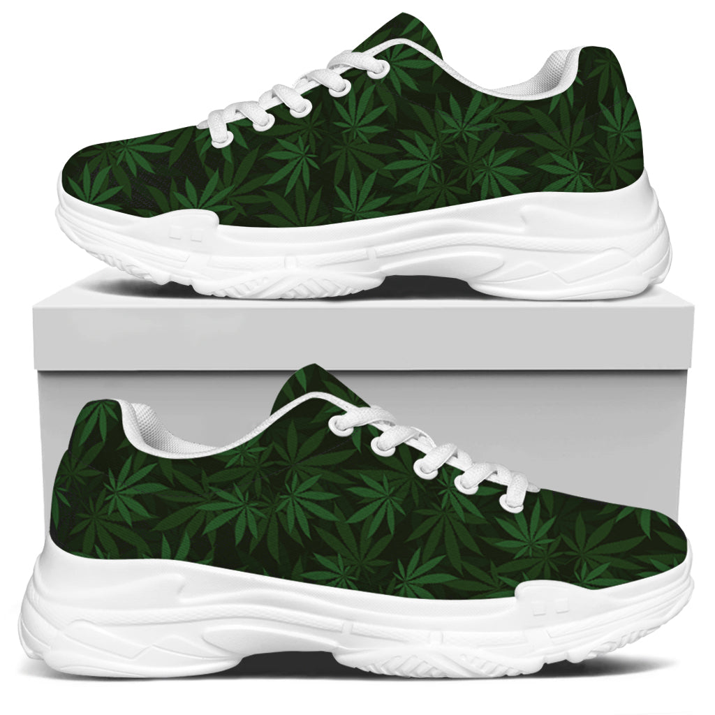 Forest Green Cannabis Leaf Print White Chunky Shoes