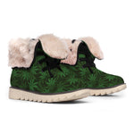 Forest Green Cannabis Leaf Print Winter Boots
