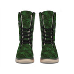 Forest Green Cannabis Leaf Print Winter Boots
