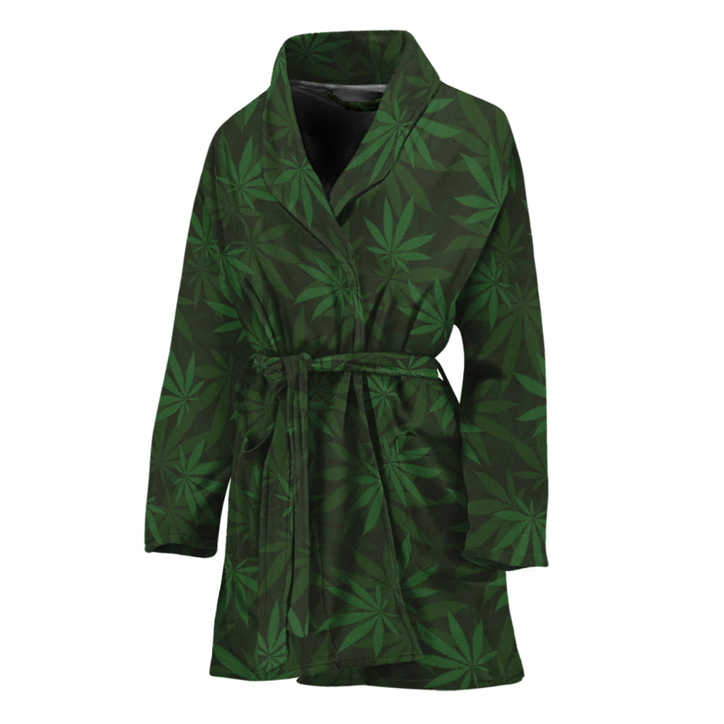 Forest Green Cannabis Leaf Print Women's Bathrobe