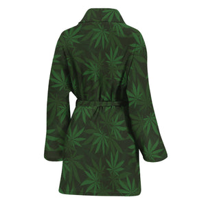 Forest Green Cannabis Leaf Print Women's Bathrobe