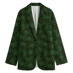 Forest Green Cannabis Leaf Print Women's Blazer