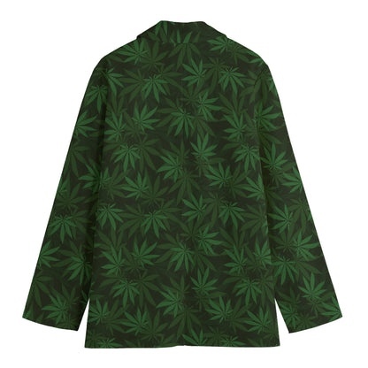 Forest Green Cannabis Leaf Print Women's Blazer