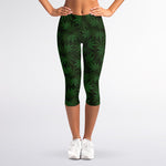 Forest Green Cannabis Leaf Print Women's Capri Leggings