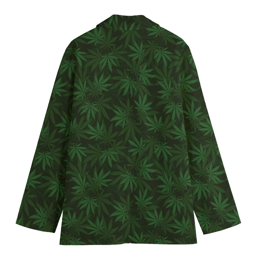 Forest Green Cannabis Leaf Print Women's Cotton Blazer