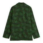 Forest Green Cannabis Leaf Print Women's Cotton Blazer