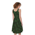 Forest Green Cannabis Leaf Print Women's Sleeveless Dress