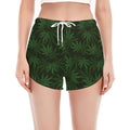 Forest Green Cannabis Leaf Print Women's Split Running Shorts