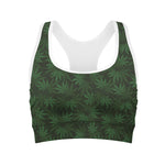 Forest Green Cannabis Leaf Print Women's Sports Bra
