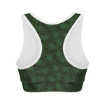 Forest Green Cannabis Leaf Print Women's Sports Bra