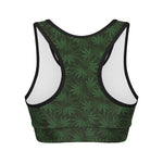 Forest Green Cannabis Leaf Print Women's Sports Bra