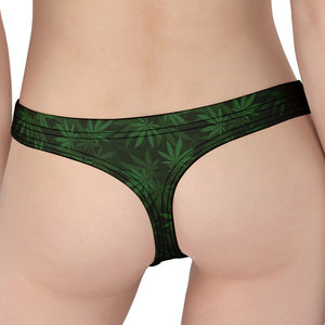 Forest Green Cannabis Leaf Print Women's Thong