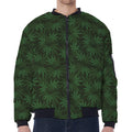 Forest Green Cannabis Leaf Print Zip Sleeve Bomber Jacket