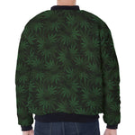 Forest Green Cannabis Leaf Print Zip Sleeve Bomber Jacket