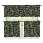 Forest Green Digital Camo Pattern Print 3 Piece Kitchen Curtains