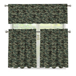 Forest Green Digital Camo Pattern Print 3 Piece Kitchen Curtains