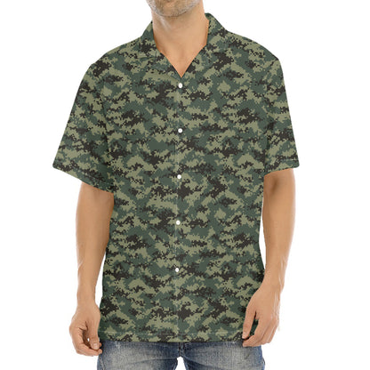 Forest Green Digital Camo Pattern Print Aloha Shirt