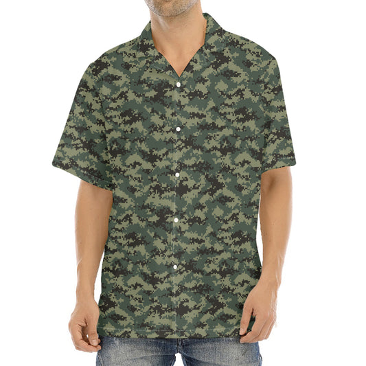 Forest Green Digital Camo Pattern Print Aloha Shirt