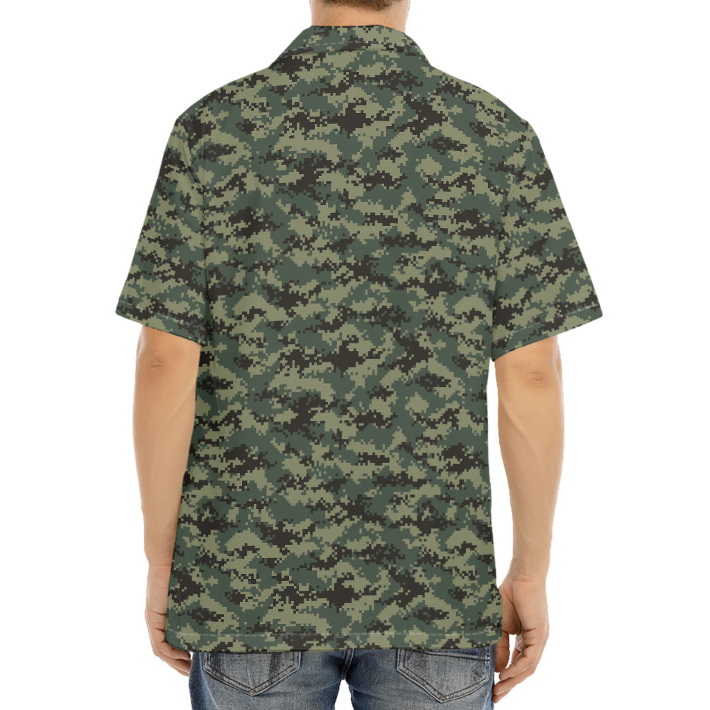 Forest Green Digital Camo Pattern Print Aloha Shirt