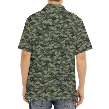 Forest Green Digital Camo Pattern Print Aloha Shirt