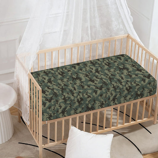 Forest Green Digital Camo Pattern Print Baby Crib Sheet