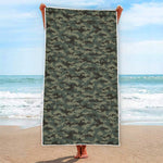 Forest Green Digital Camo Pattern Print Beach Towel