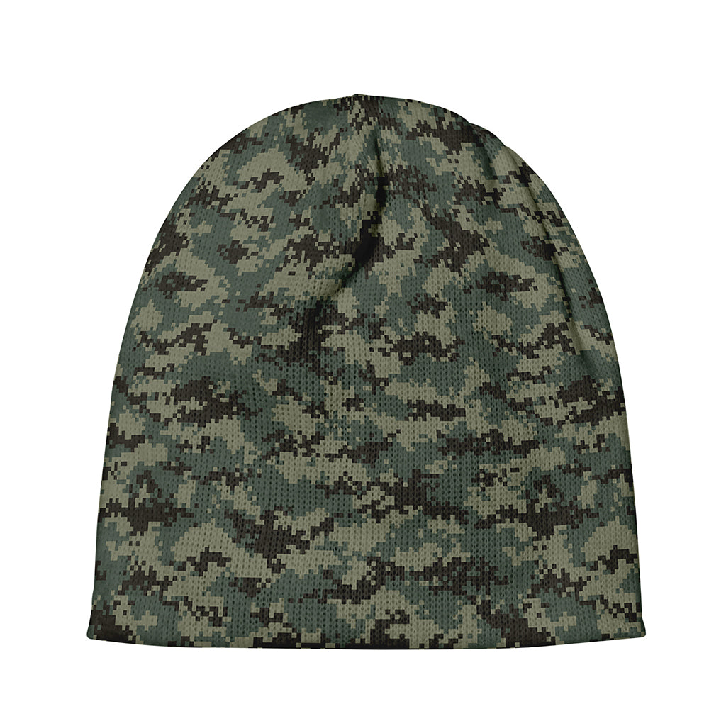 Forest Green Digital Camo Pattern Print Beanie