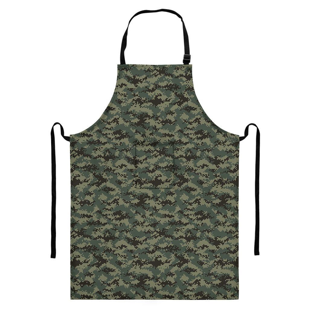Forest Green Digital Camo Pattern Print Bib Apron With Pocket