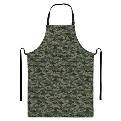 Forest Green Digital Camo Pattern Print Bib Apron With Pocket
