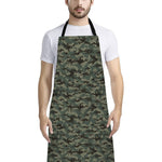 Forest Green Digital Camo Pattern Print Bib Apron With Pocket