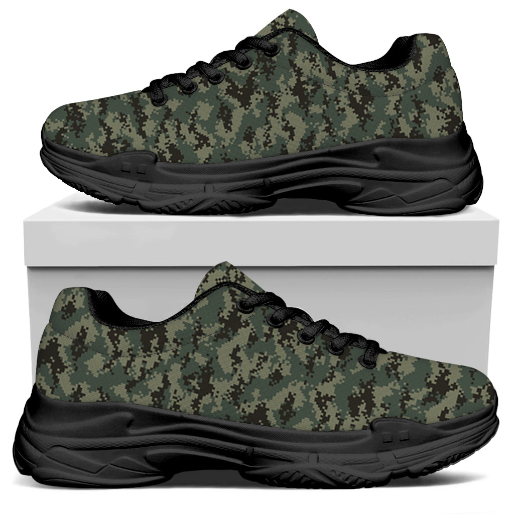 Forest Green Digital Camo Pattern Print Black Chunky Shoes