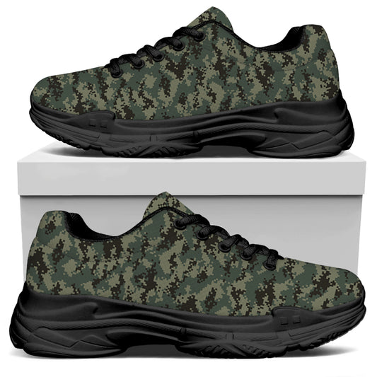 Forest Green Digital Camo Pattern Print Black Chunky Shoes