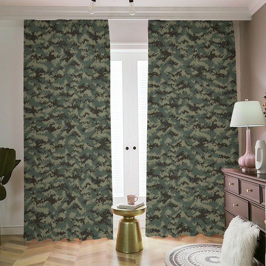 Forest Green Digital Camo Pattern Print Blackout Pencil Pleat Curtains