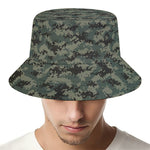 Forest Green Digital Camo Pattern Print Bucket Hat