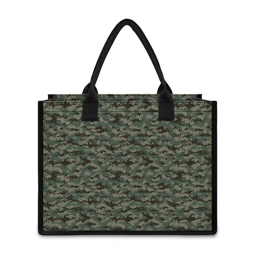 Forest Green Digital Camo Pattern Print Canvas Tote Bag