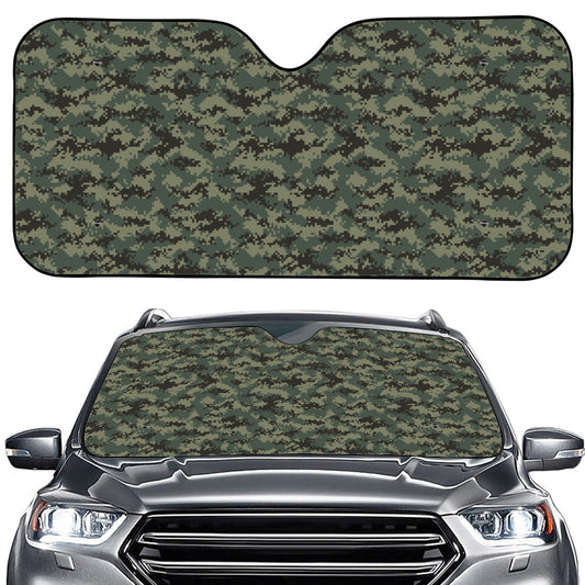 Forest Green Digital Camo Pattern Print Car Windshield Sun Shade
