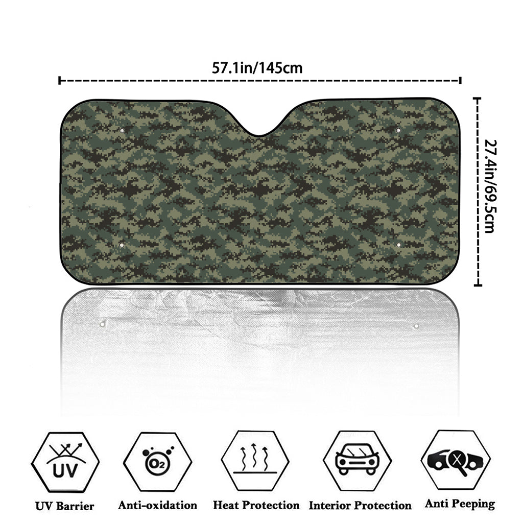 Forest Green Digital Camo Pattern Print Car Windshield Sun Shade