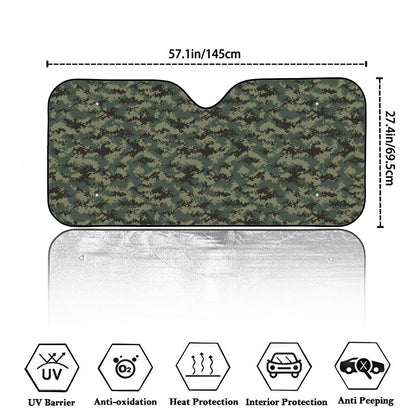 Forest Green Digital Camo Pattern Print Car Windshield Sun Shade
