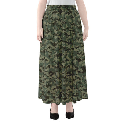 Forest Green Digital Camo Pattern Print Chiffon Maxi Skirt