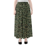 Forest Green Digital Camo Pattern Print Chiffon Maxi Skirt