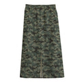 Forest Green Digital Camo Pattern Print Cotton Front Slit Maxi Skirt