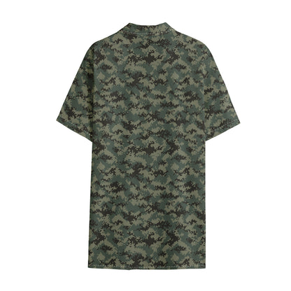 Forest Green Digital Camo Pattern Print Cotton Hawaiian Shirt